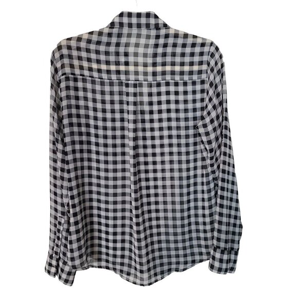 Express Womens S Black White Gingham Checkered Sheer The Portofino Shirt Pockets - Picture 9 of 9